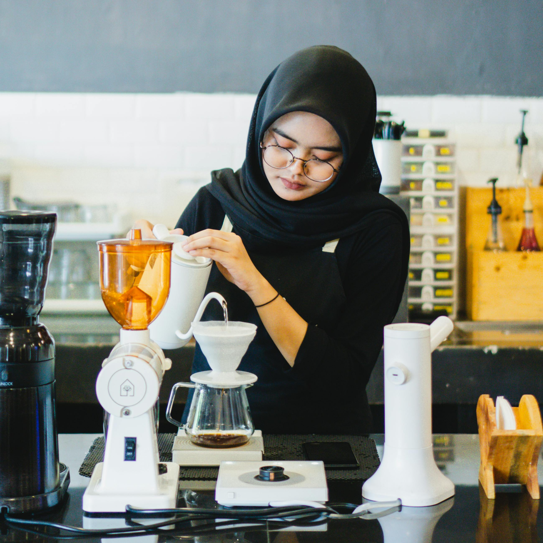 Working in a cafe