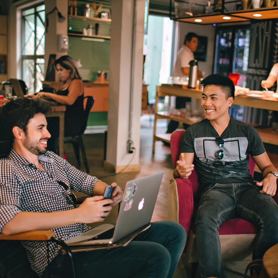 Students hanging out together at a library